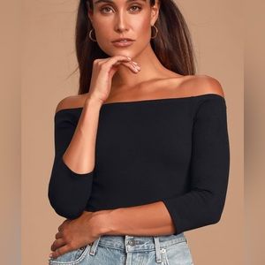 LULU’s LIKE A BIRD BLACK OFF THE SHOULDER BODYSUIT SIZE MEDIUM